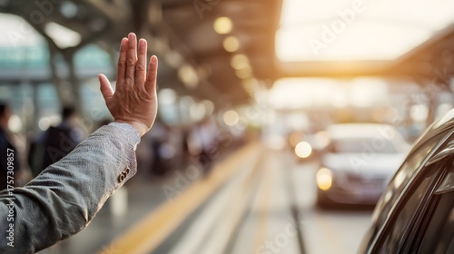 driver waving hand to arriving passengers warm tone
