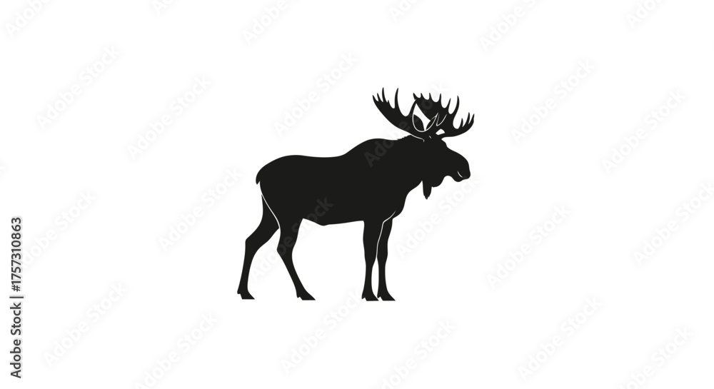 Obraz premium A majestic moose silhouette, standing proudly with impressive antlers, perfect for winter holiday designs and festive season greetings.