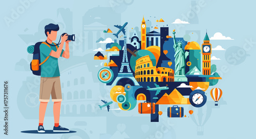 Global Tourist Capturing Travel Destinations Landmarks Photography Concept