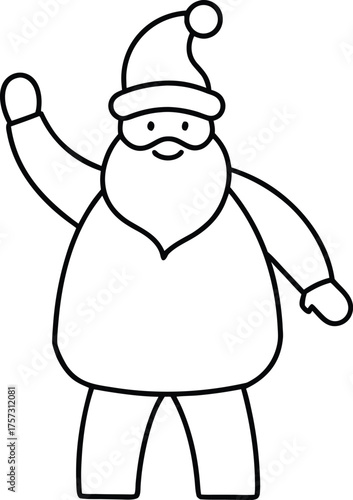 Santa Waving Hand Minimal One Line Illustration on Transparent Background