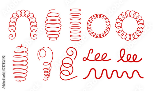 Collection of Red Spring and Coil Illustrations on White Background