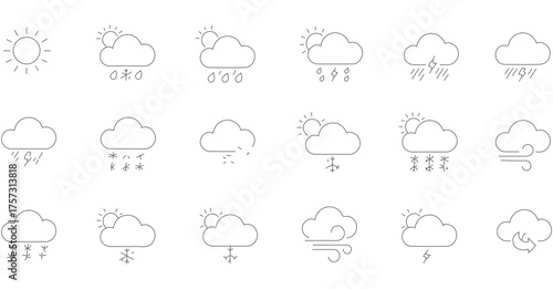 Simple Outline Weather Condition Symbol Set Line Art Illustration Icon