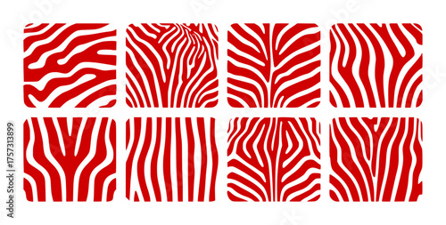 Red and White Zebra Stripe Patterns on Square Backgrounds