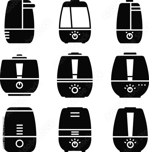 Humidifier Icons Black Silhouette Collection vector