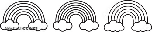 set of rainbow and clouds Line Art Illustration, Coloring Book Page Line Art Drawing