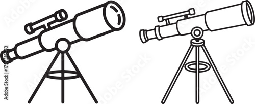 telescope Line Art Illustration, Coloring Book Page Line Art Drawing