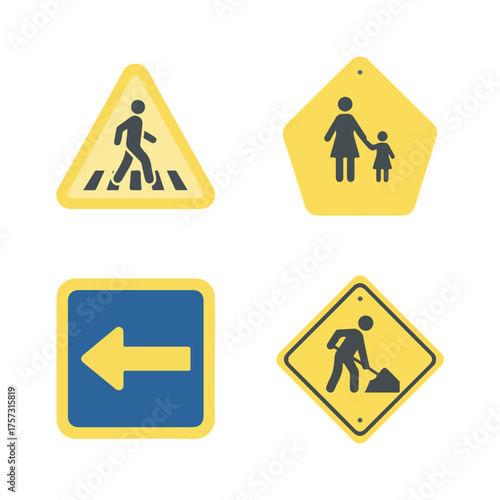 Free Download Road signs : Pedestrian crossing, children, direction, and construction. - GFXLoad