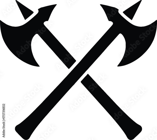 Crossed Axes Silhouette Vector Illustration for Symbol or Design Element