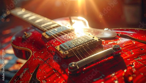 Red Electric Guitar Under Spotlight