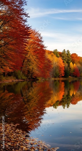 Autumn Foliage Reflection on Lake | Colorful Fall Trees Scenery for Tourism, Wallpaper and Nature Backgrounds