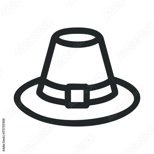 Classic pilgrim hat for Thanksgiving celebration and decoration use. Vector line illustration