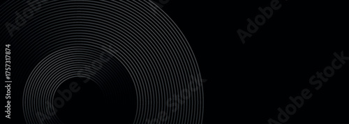 Black abstract background with glowing gray circle lines. Modern curved line background concept for banners, covers, posters, websites, presentations, brochures, flyers and headers. EPS. 2