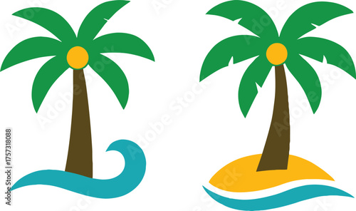 Tropical Paradise Vector Art with Palm Trees and Ocean Waves Design