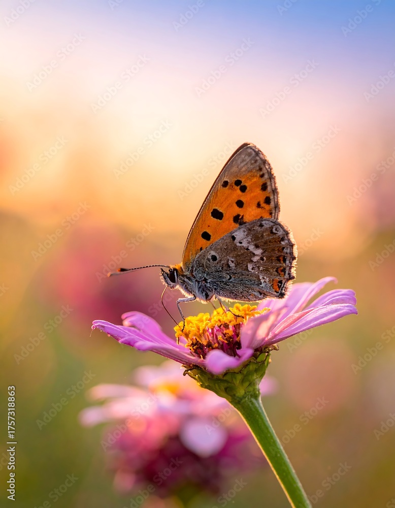 Obraz premium A vibrant butterfly perched delicately on a colorful flower