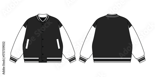 Varsity Jacket Vector. Front and Back View Illustration