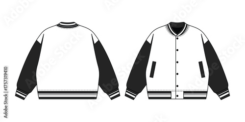 Letterman Jacket Template. Black and White Vector Design