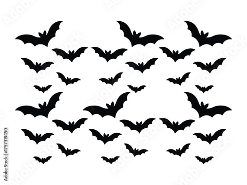 Flying Bats Silhouette Vector. Halloween Design Element
