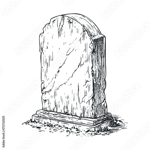 Vintage gravestone with weathered texture and detailed carving. Vector hand drawn illustration