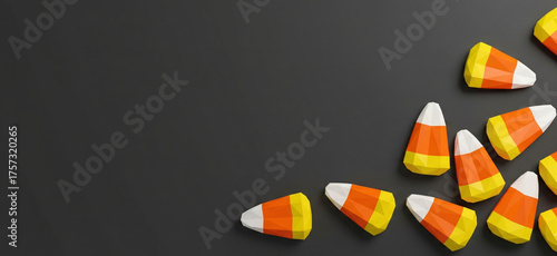 Modern Low Poly Candy Corn Halloween Banner, Geometric Sweet Food Pattern with Clean Text Space