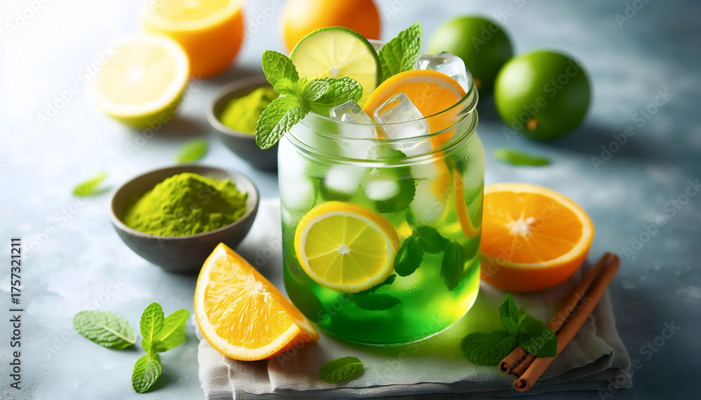 Fototapeta premium Summer refreshing matcha, Ai generated image