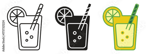 Lemonade icon .Glass of lemonade with slices of lemon . Fresh, sparkling drink icon. Drink for hot summer days. Fresh lime and lemon lemonade, glass with lemon and ice. vector illustration.