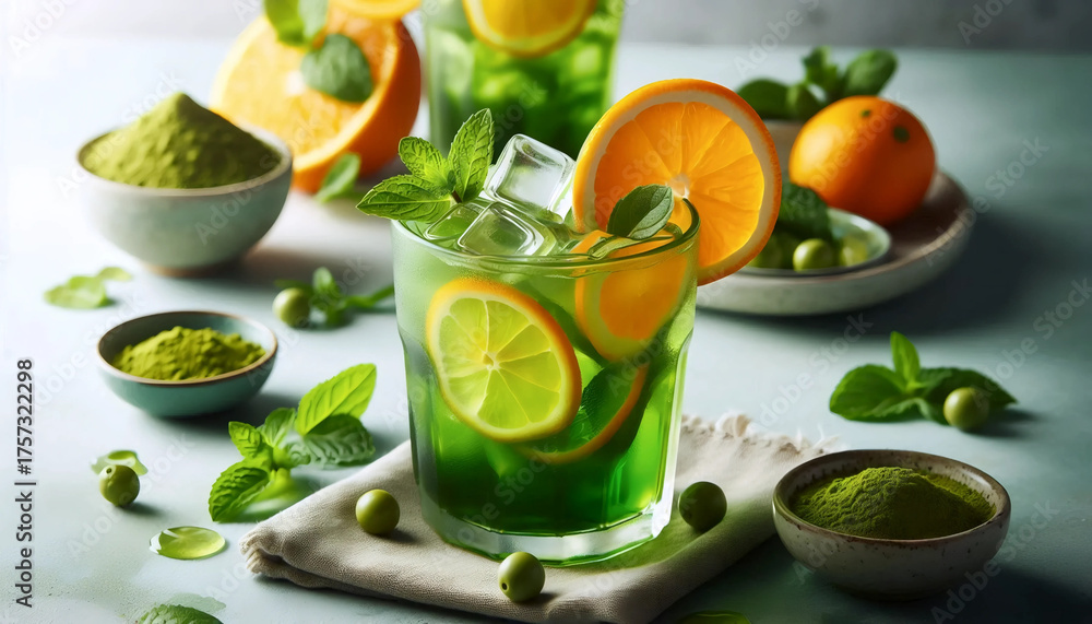 Fototapeta premium Summer refreshing matcha, Ai generated image