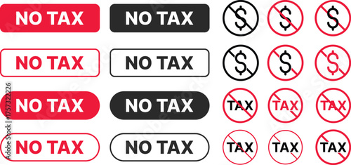 no tax icon set. Tax free sign and tax boycott. Tax  prohibited sign
