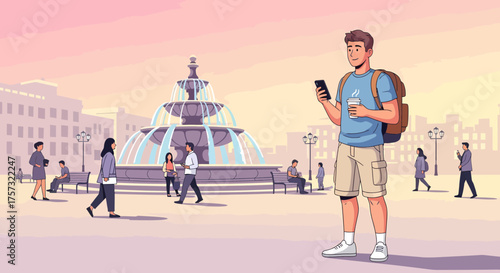 Modern City Square With People Enjoying Outdoor Leisure Time