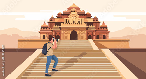 Photographer Capturing Architectural Wonder in India Ascending Grand Staircase