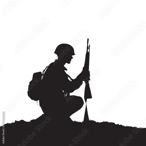 silhouette of a salute soldier in black and white, body guard vector illustrations story board ideas sketch book