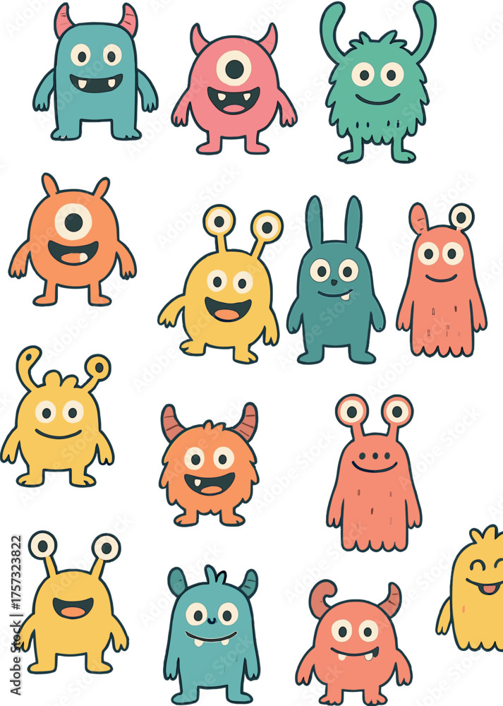 Obraz premium Adorable monster seamless pattern, background featuring a monster vector illustration