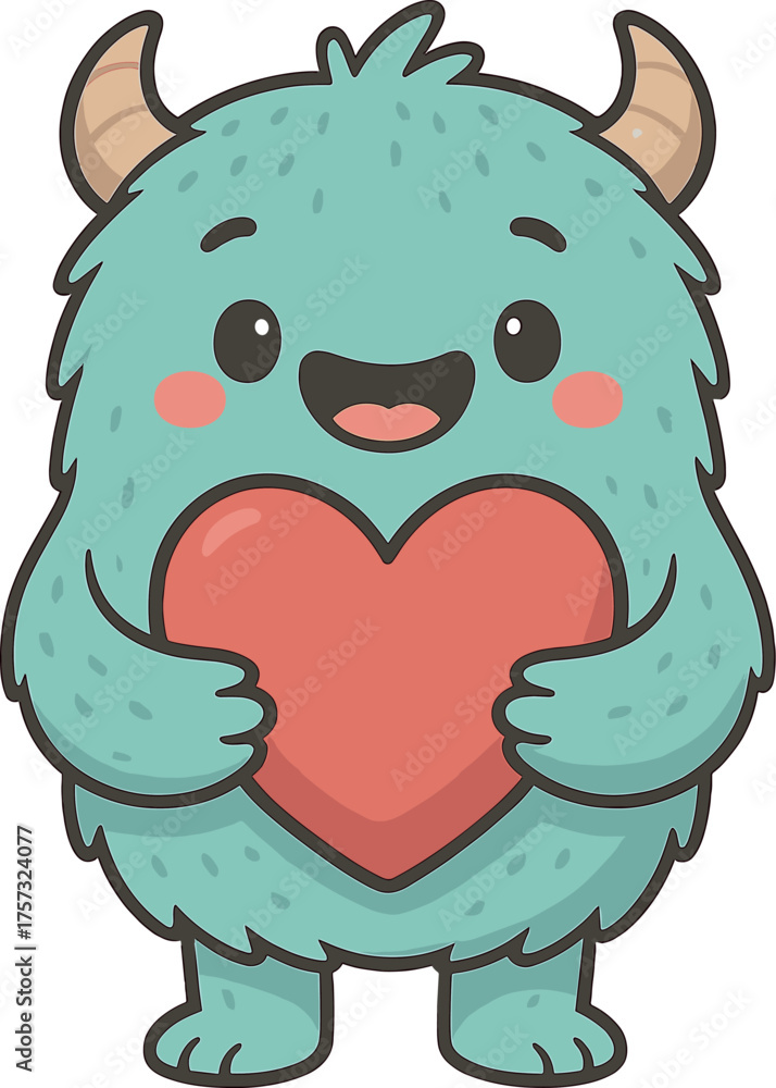 Fototapeta premium A cute monster holding a red heart, symbolizing love and the Valentine's holiday concept