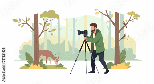 Wildlife Photographer Capturing Images Of Deer In Natural Habitat