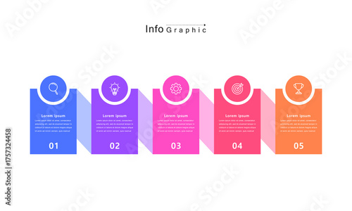 Infographic Illustration design template with icons and 5 options of business simple, workflow layout, diagram, report, web design. Creative, vector, illustration.