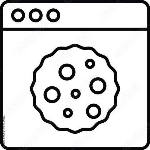 Premium Quality Line Art Hand made Vector - Chocolate chip cookie icon in browser window, simple line drawing style