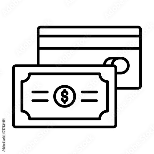 Premium Quality Line Art Hand made Vector - Simple line drawing illustration of credit card and paper money concept