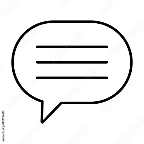 Premium Quality Line Art Hand made Vector - Minimalist Outline of a Speech Bubble with Horizontal Lines Inside Indicating Text