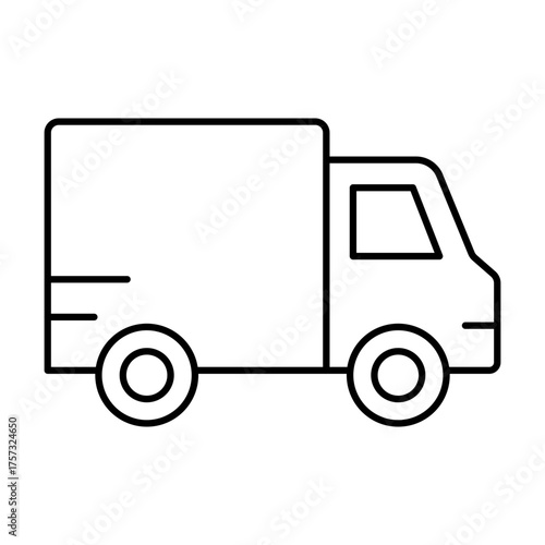 (Editable Stroke) Adobe Illustrator Artwork; Premium Quality Line Art - Minimalistic outline illustration of a delivery truck symbol, perfect for logistics, shipping, transport, courier.