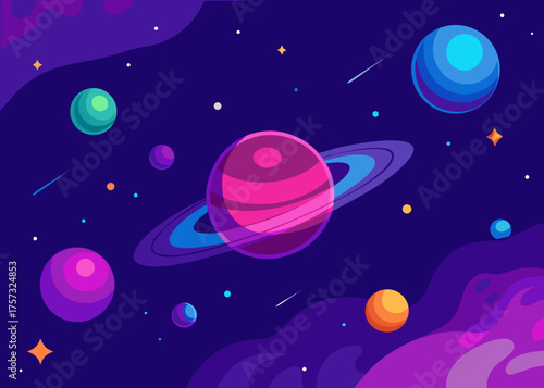 Digital Cosmic Sky with Glowing Galaxies Background Illustration