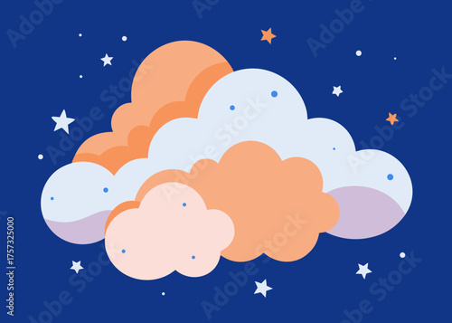 fantasy clouds with stars gouache background illustration