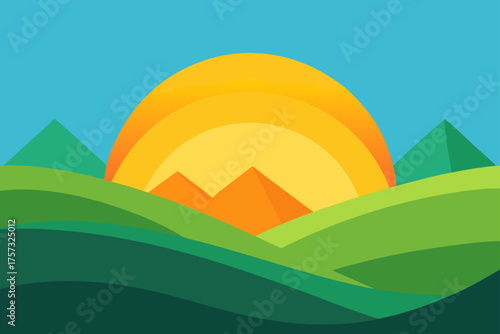 hills with glowing morning light gouache background