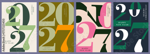 2027 Happy New Year and Merry Christmas. Set Creative Geometric Numbers 2027. Abstract Typography Background for Advertising, Web, Social Media, Banners, Covers, Poster, Card. Vector Illustration.