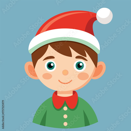 Vector close-up illustration of a boy in a Christmas hat