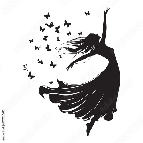 Ballerina Female Dancer Pose, beautiful lady girl silhouette Cindrella silhoutte vector illustration
