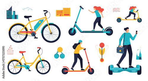 Diverse range of personal electric vehicles and urban transportation options displayed.