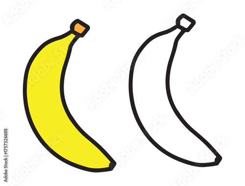 Simple banana outline illustration for coloring. Perfect for kids’ fruit-themed coloring pages, creative art activities, and printable educational fun.