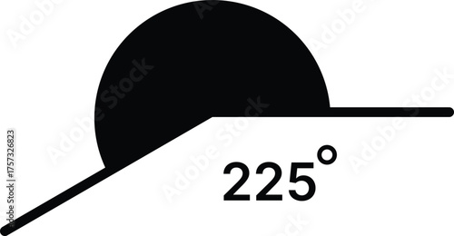 225 degree angle icon set. 225 degrees angle symbols. Mathematical or math degree angle sign 225 