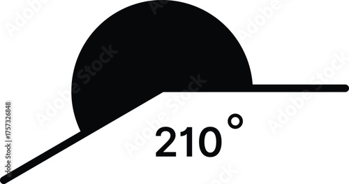 210 degree angle icon set. 210 degrees angle symbols. Mathematical or math degree angle sign 210 
