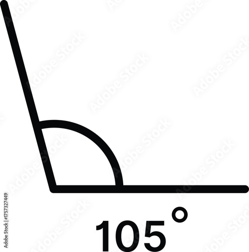 105 degree angle icon set. 105 degrees angle symbols. Mathematical or math degree angle sign 