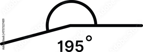 195 degree angle icon set. 195 degrees angle symbols. Mathematical or math degree angle sign 